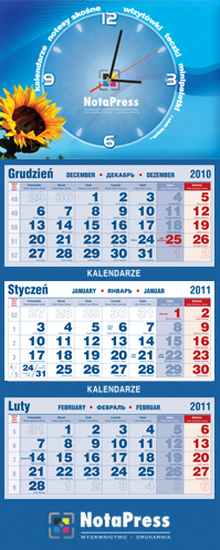 Kalendarz trójdzielny z zegarem - 6 IIndywidualny