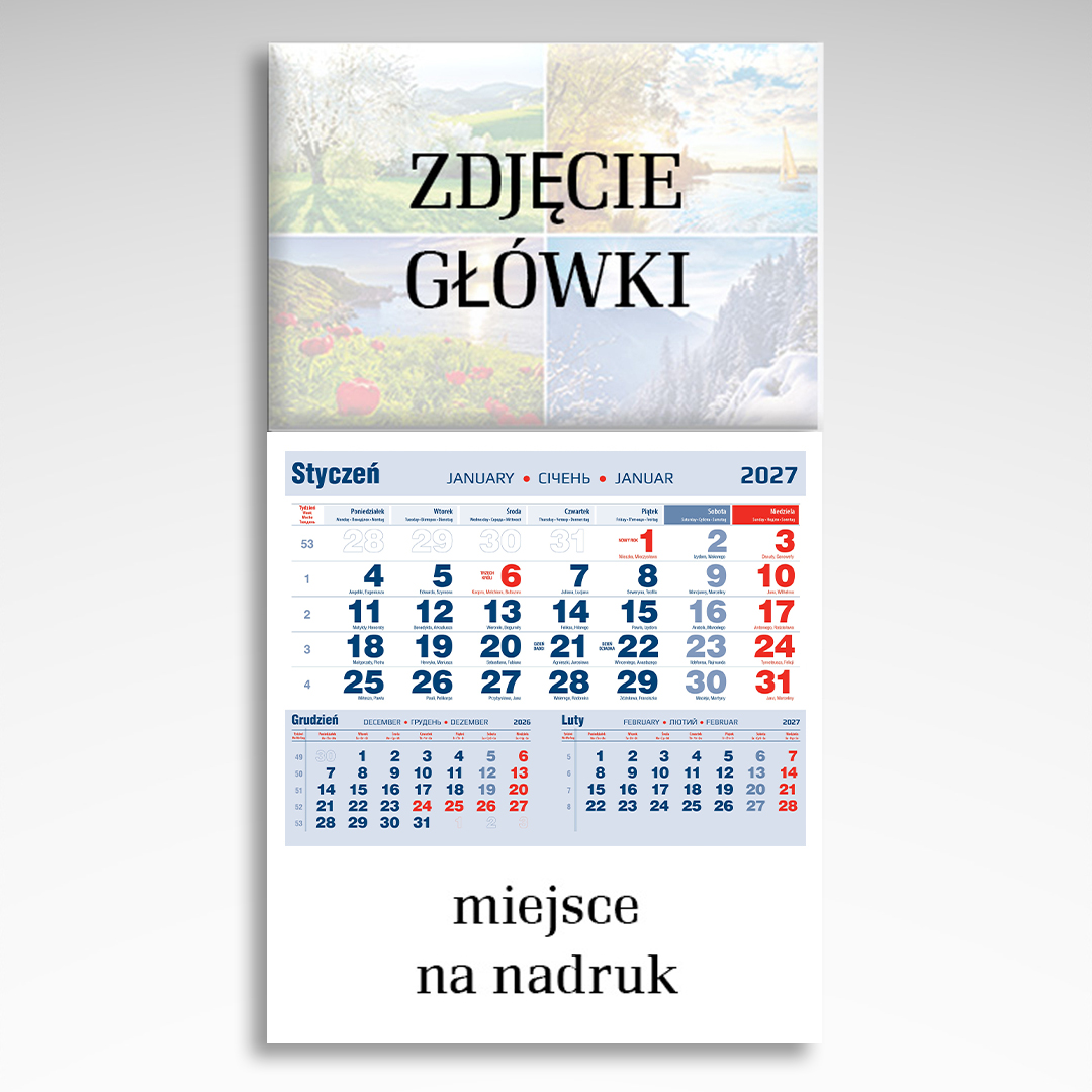 Kalendarz jednodzielny z zegarem - 4 Kalendarz jednodzielny -szablon