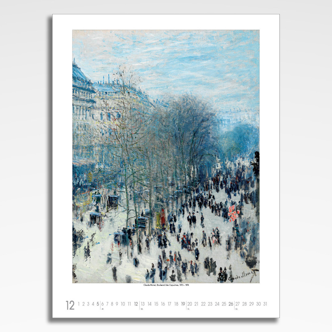 Kalendarz wieloplanszowy Claude Monet (20szt.) - 15 kalendarz wieloplanszowy claude monet, plansza grudzień z grafiką tematyczną