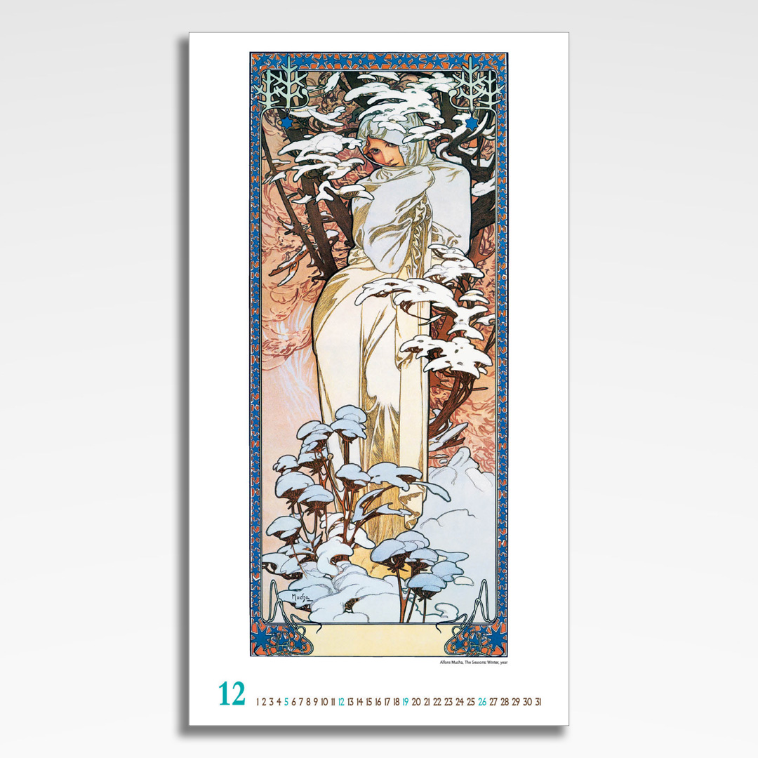 Kalendarz wieloplanszowy Alfons Mucha (20szt.) - 15 kalendarz wieloplanszowy alfons mucha, plansza grudzień z grafiką tematyczną