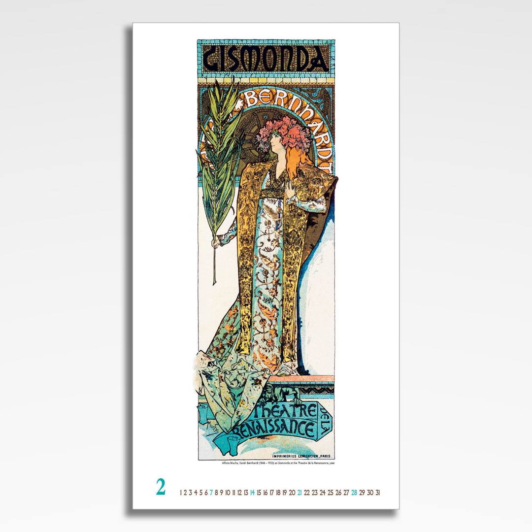 Kalendarz wieloplanszowy Alfons Mucha (20szt.) - 5 kalendarz wieloplanszowy alfons mucha, plansza luty z grafiką tematyczną