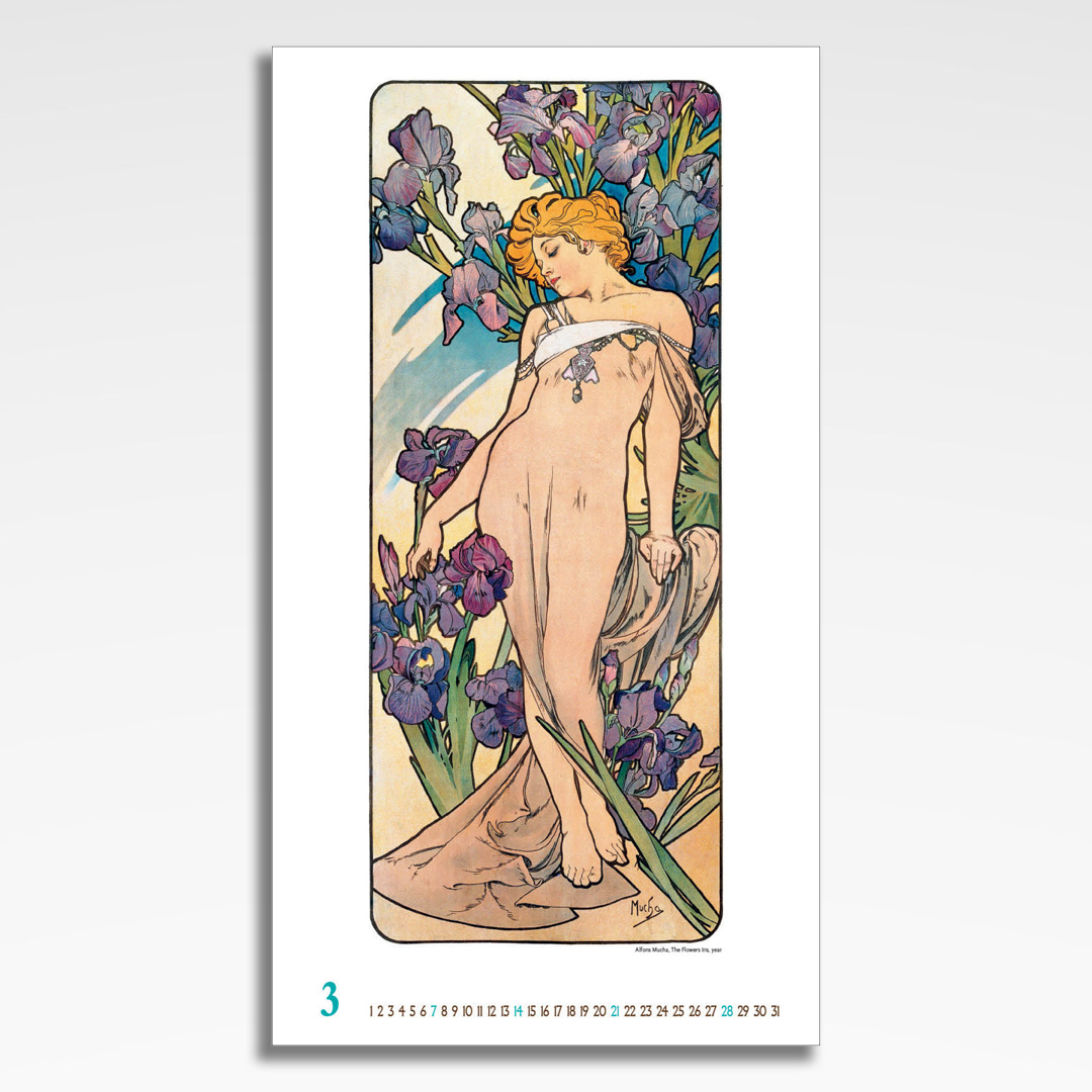Kalendarz wieloplanszowy Alfons Mucha (20szt.) - 6 kalendarz wieloplanszowy alfons mucha, plansza marzec z grafiką tematyczną