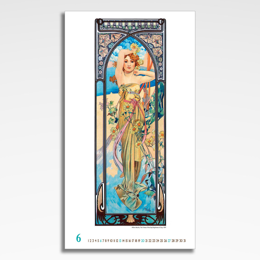 Kalendarz wieloplanszowy Alfons Mucha (20szt.) - 9 kalendarz wieloplanszowy alfons mucha, plansza czerwiec z grafiką tematyczną