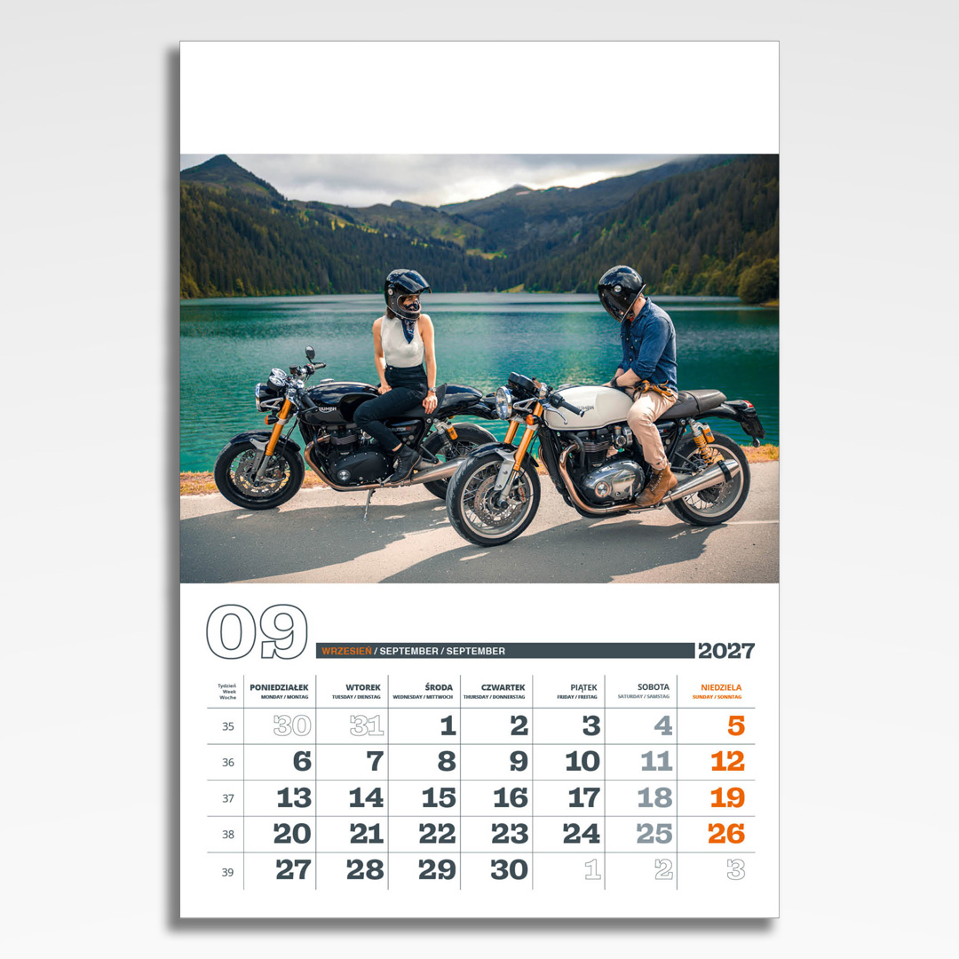 Kalendarz wieloplanszowy Świat Motocykli (20szt.) - 12 kalendarz wieloplanszowy świat motocykli, plansza wrzesień z grafiką tematyczną