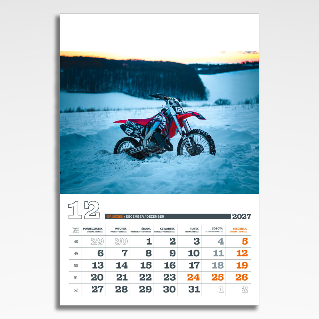Kalendarz wieloplanszowy Świat Motocykli (20szt.) - 15 kalendarz wieloplanszowy świat motocykli, plansza grudzień z grafiką tematyczną