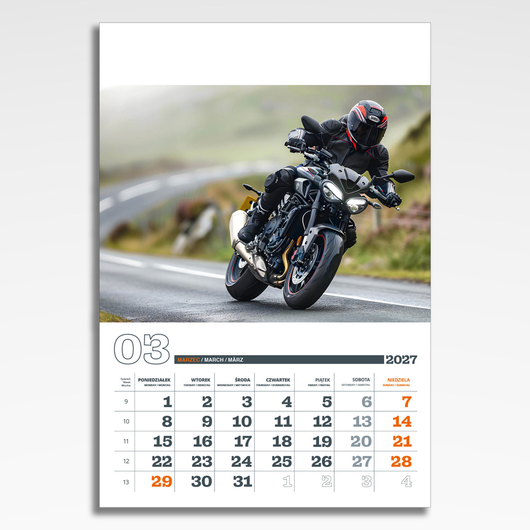 Kalendarz wieloplanszowy Świat Motocykli (20szt.) - 6 kalendarz wieloplanszowy świat motocykli, plansza marzec z grafiką tematyczną