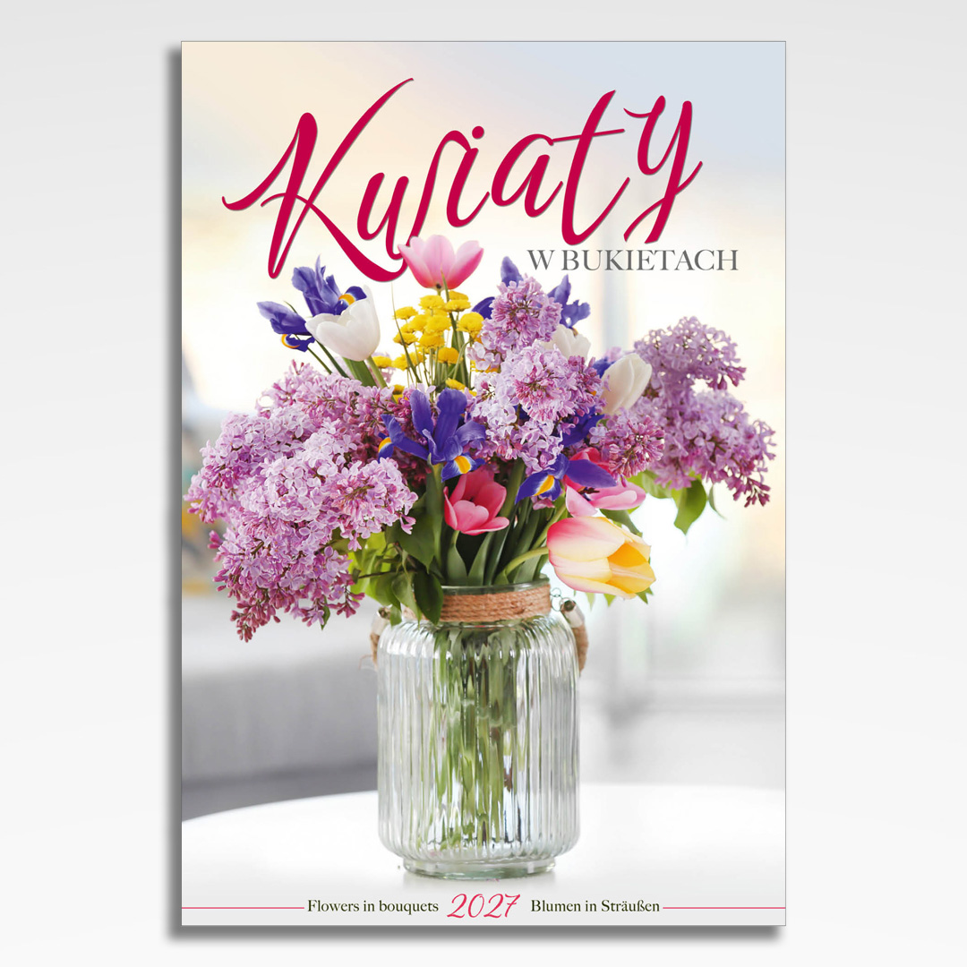 Kalendarz wieloplanszowy Kwiaty (20szt.) - 3 kalendarz wieloplanszowy kwiaty w bukietach, okładka kalendarza z grafiką tematyczną i spiralą Wire-O