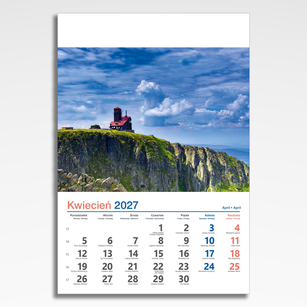Kalendarz wieloplanszowy Sudety (20szt.) - 7 kalendarz wieloplanszowy sudety, plansza kwiecień z grafiką tematyczną