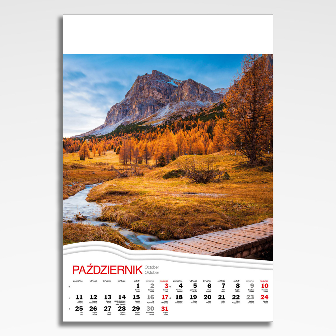 Kalendarz wieloplanszowy Alpy (20szt.) - 13 kalendarz wieloplanszowy alpy, plansza październik z grafiką tematyczną