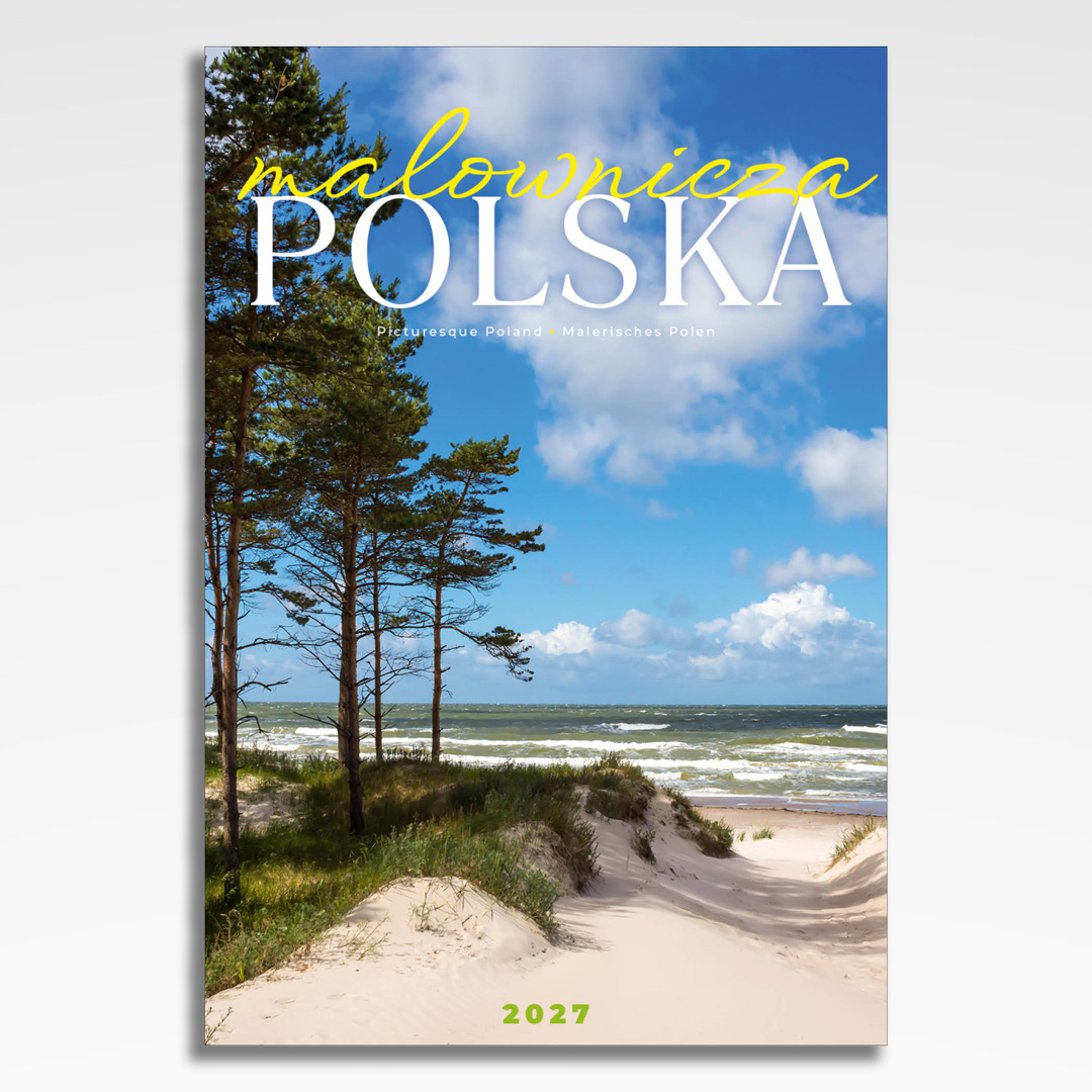 kalendarz wieloplanszowy malownicza polska, okładka kalendarza z grafiką tematyczną i spiralą Wire-O