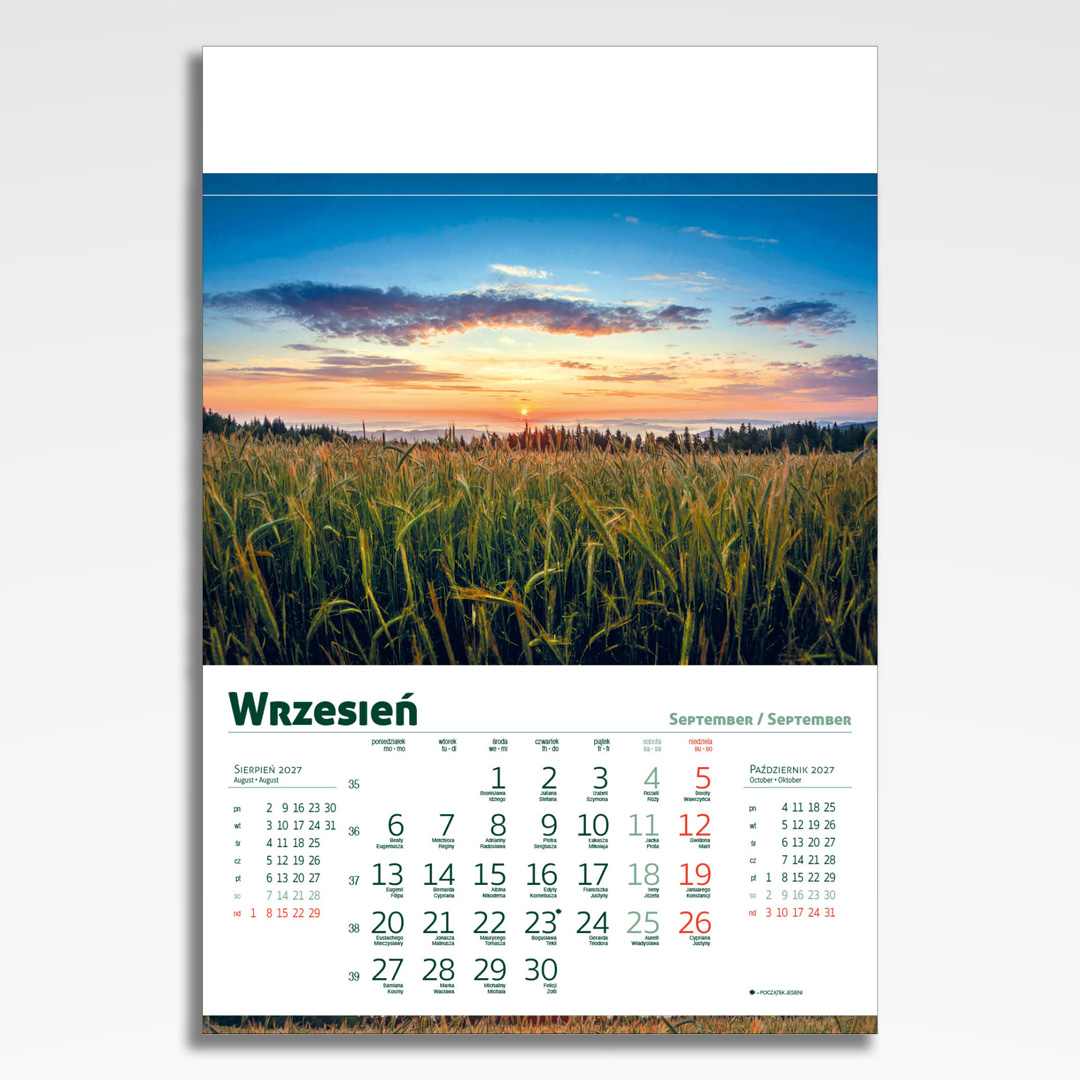 Kalendarz wieloplanszowy Beskidy (20szt.) - 12 kalendarz wieloplanszowy beskidy, plansza wrzesień z grafiką tematyczną