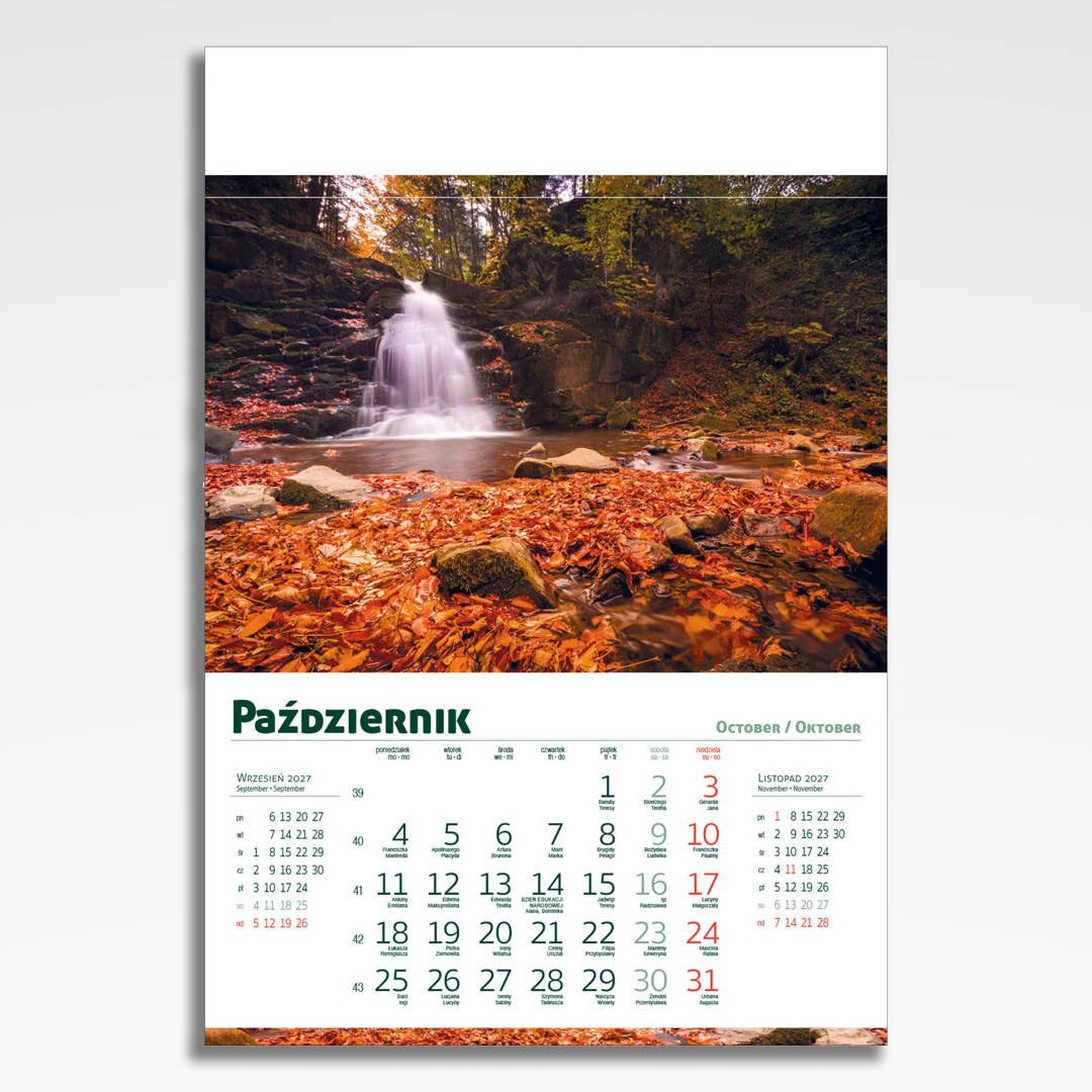 Kalendarz wieloplanszowy Beskidy (20szt.) - 13 kalendarz wieloplanszowy beskidy, plansza październik z grafiką tematyczną