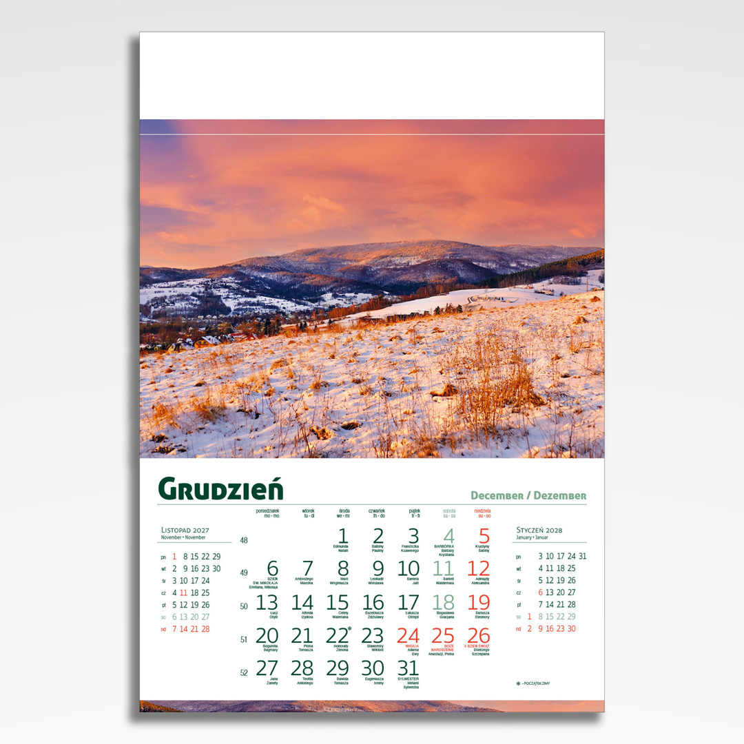 Kalendarz wieloplanszowy Beskidy (20szt.) - 15 kalendarz wieloplanszowy beskidy, plansza grudzień z grafiką tematyczną