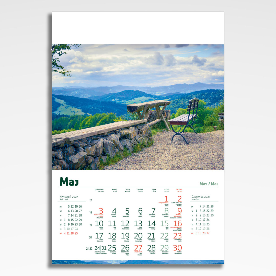 Kalendarz wieloplanszowy Beskidy (20szt.) - 8 kalendarz wieloplanszowy beskidy, plansza maj z grafiką tematyczną