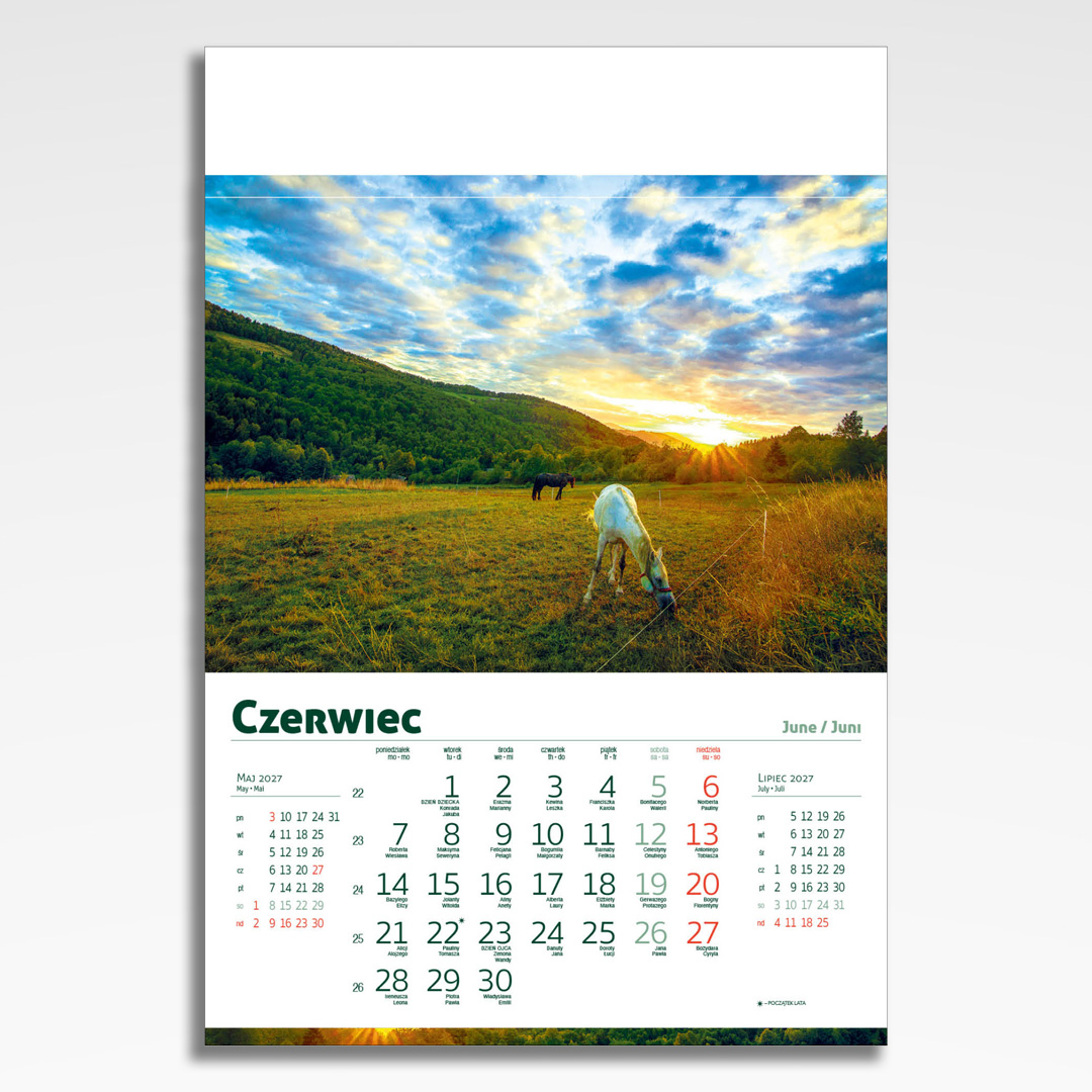 Kalendarz wieloplanszowy Beskidy (20szt.) - 9 kalendarz wieloplanszowy beskidy, plansza czerwiec z grafiką tematyczną