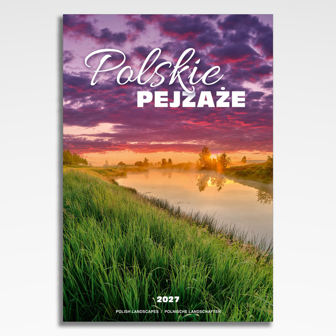 kalendarz wieloplanszowy polskie pejzaze, okładka kalendarza z grafiką tematyczną i spiralą Wire-O
