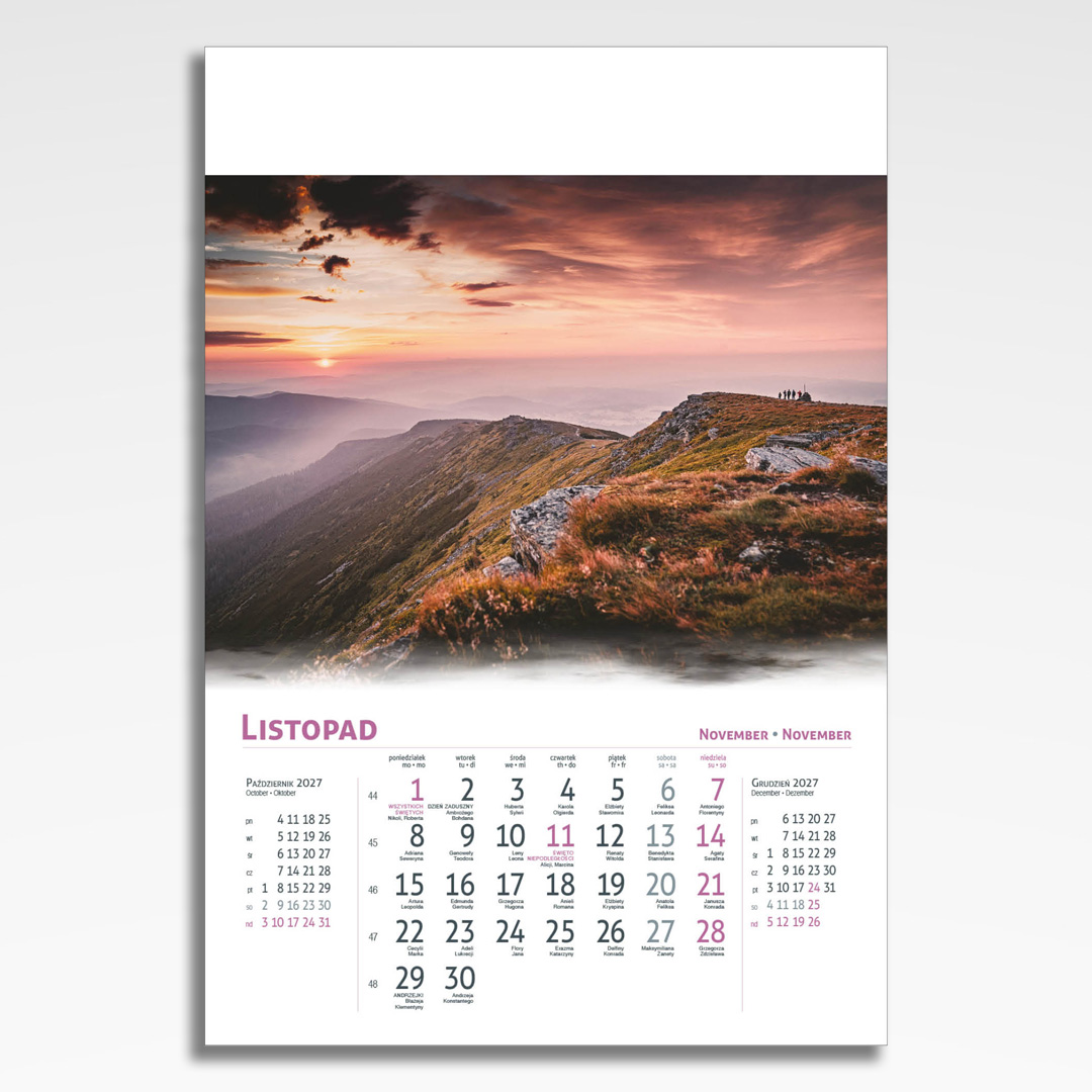 Kalendarz wieloplanszowy Magiczna Polska (20szt.) - 14 kalendarz wieloplanszowy magiczna polska, plansza listopad z grafiką tematyczną
