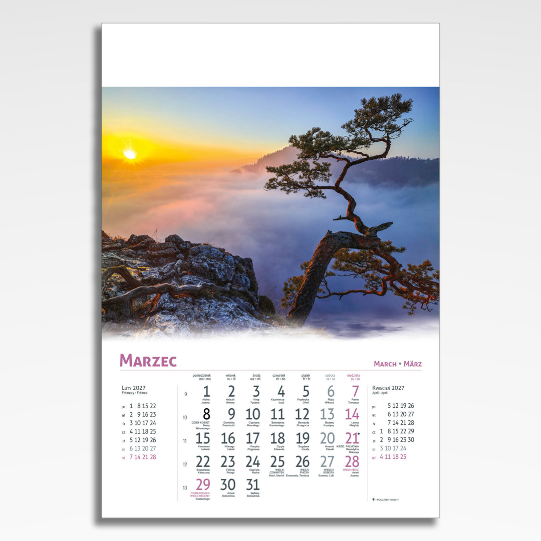 Kalendarz wieloplanszowy Magiczna Polska (20szt.) - 6 kalendarz wieloplanszowy magiczna polska, plansza marzec z grafiką tematyczną