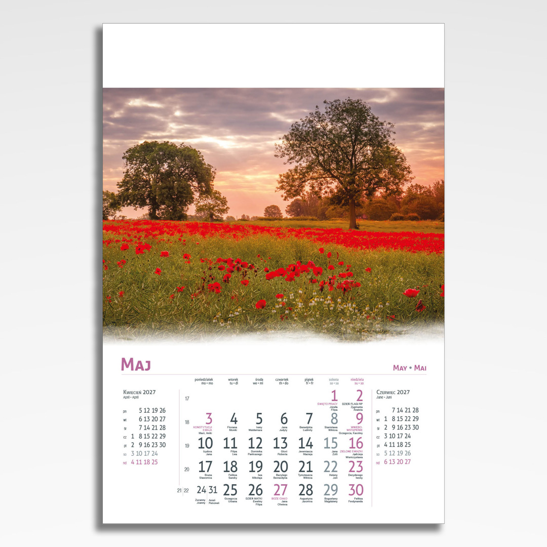 Kalendarz wieloplanszowy Magiczna Polska (20szt.) - 8 kalendarz wieloplanszowy magiczna polska, plansza maj z grafiką tematyczną