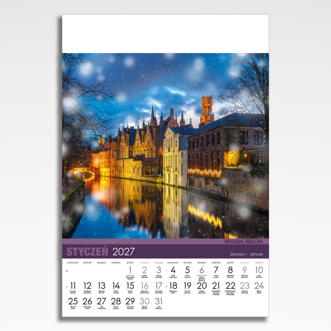 Kalendarz wieloplanszowy Europa (20szt.) - 4 kalendarz wieloplanszowy europa, plansza styczeń z grafiką tematyczną