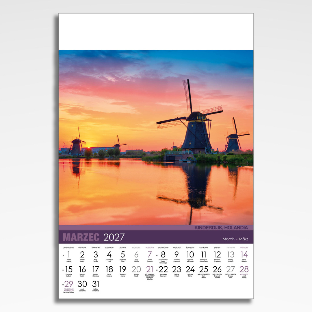 Kalendarz wieloplanszowy Europa (20szt.) - 6 kalendarz wieloplanszowy europa, plansza marzec z grafiką tematyczną