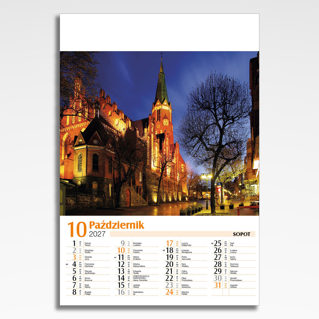 Kalendarz wieloplanszowy Polskie Miasta Nocą (20szt.) - 13 kalendarz wieloplanszowy polskie miasta noca, plansza październik z grafiką tematyczną