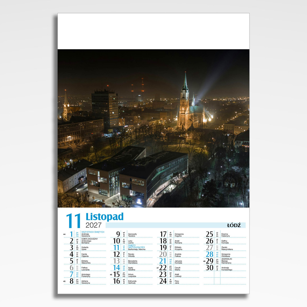Kalendarz wieloplanszowy Polskie Miasta Nocą (20szt.) - 14 kalendarz wieloplanszowy polskie miasta noca, plansza listopad z grafiką tematyczną
