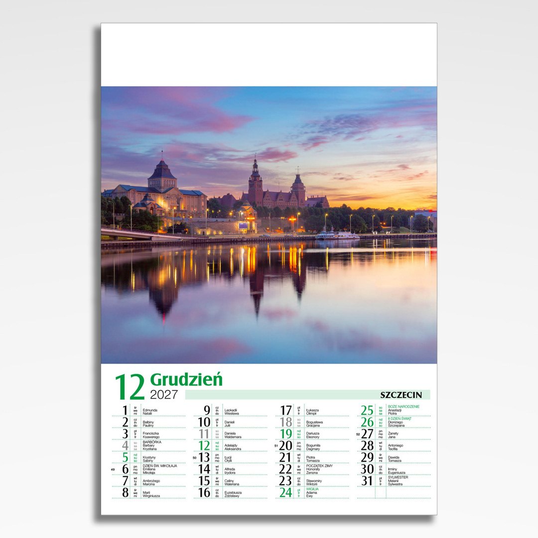 Kalendarz wieloplanszowy Polskie Miasta Nocą (20szt.) - 15 kalendarz wieloplanszowy polskie miasta noca, plansza grudzień z grafiką tematyczną