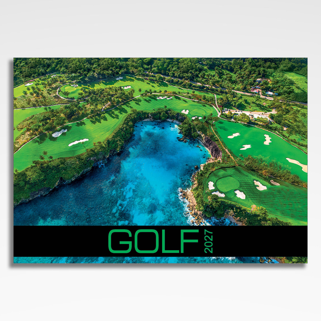 Kalendarz wieloplanszowy Golf (20szt.) - 3 kalendarz wieloplanszowy golf, okładka kalendarza z grafiką tematyczną i spiralą Wire-O