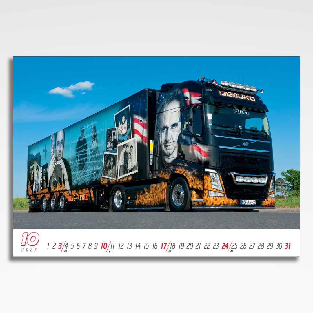 Kalendarz wieloplanszowy Trucks (20szt.) - 13 kalendarz wieloplanszowy trucks, plansza październik z grafiką tematyczną