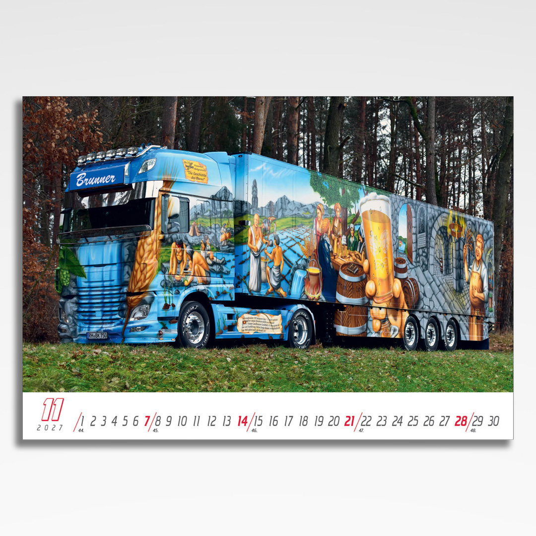 Kalendarz wieloplanszowy Trucks (20szt.) - 14 kalendarz wieloplanszowy trucks, plansza listopad z grafiką tematyczną