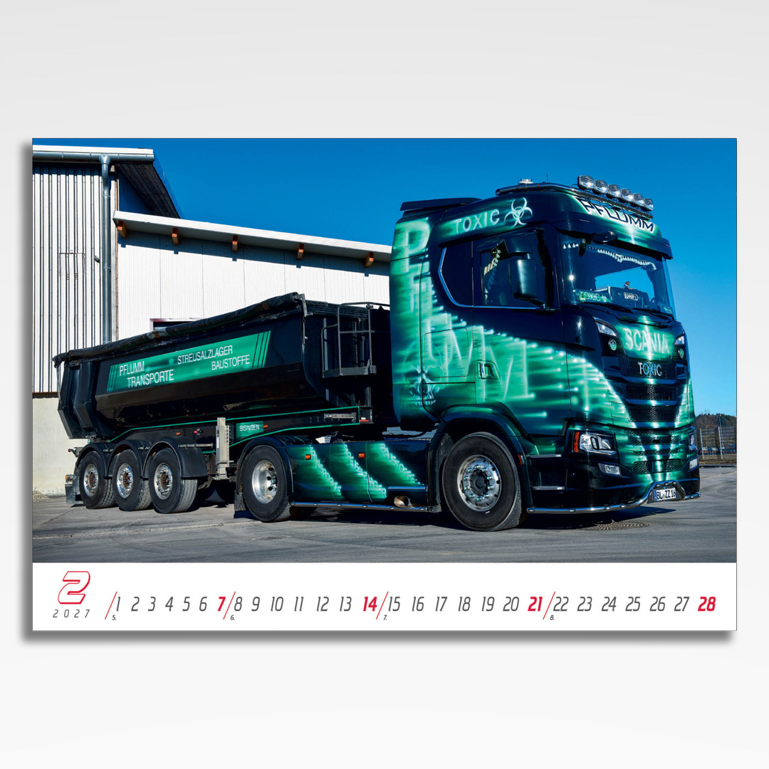 Kalendarz wieloplanszowy Trucks (20szt.) - 5 kalendarz wieloplanszowy trucks, plansza luty z grafiką tematyczną