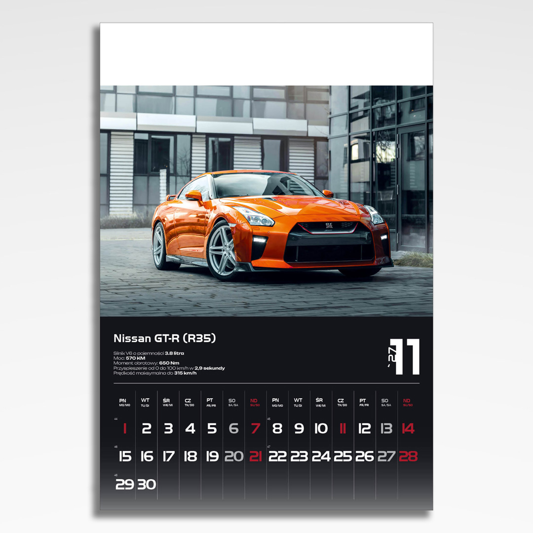 Kalendarz wieloplanszowy Sport Cars (20szt.) - 14 kalendarz wieloplanszowy sports cars, plansza listopad z grafiką tematyczną