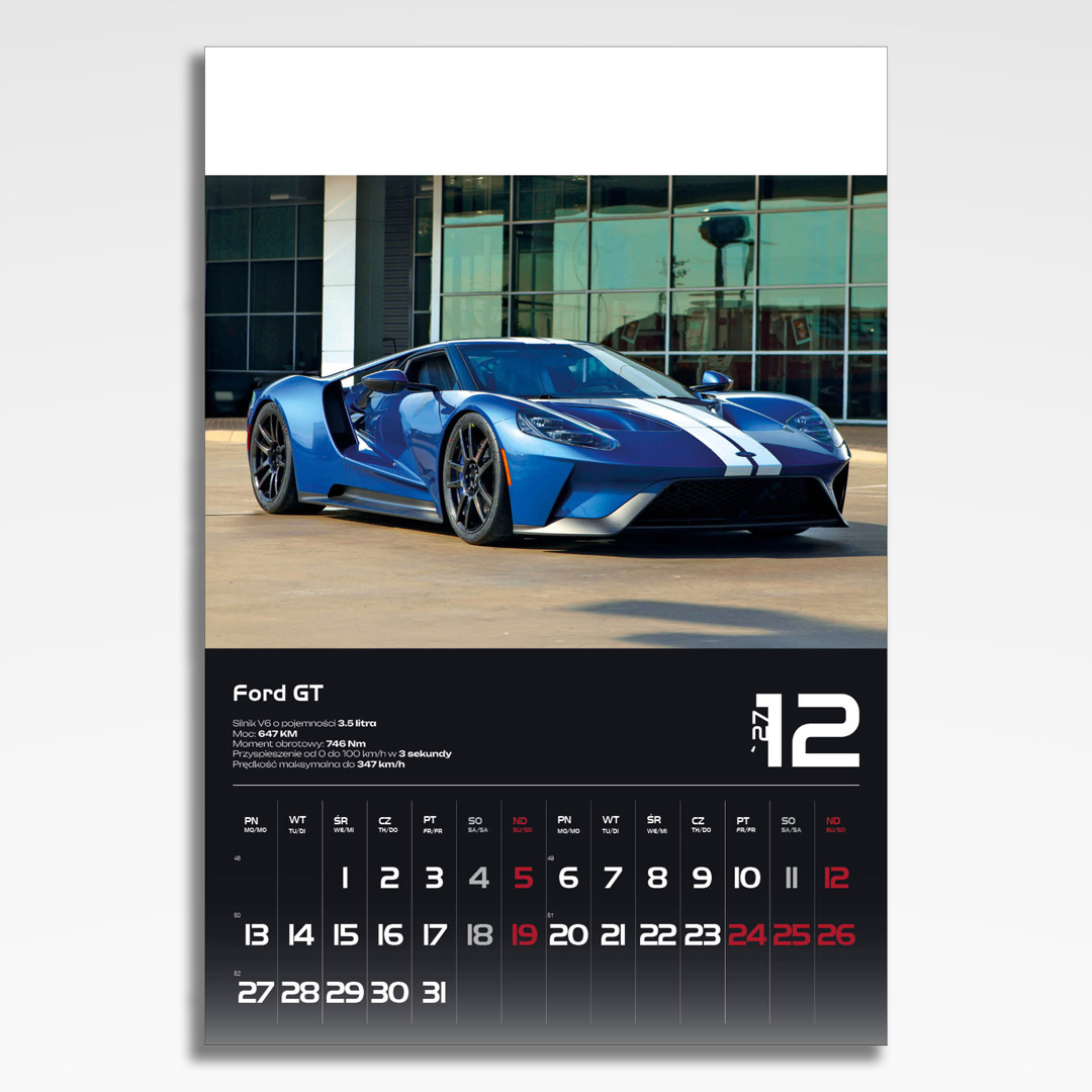 Kalendarz wieloplanszowy Sport Cars (20szt.) - 15 kalendarz wieloplanszowy sports cars, plansza grudzień z grafiką tematyczną