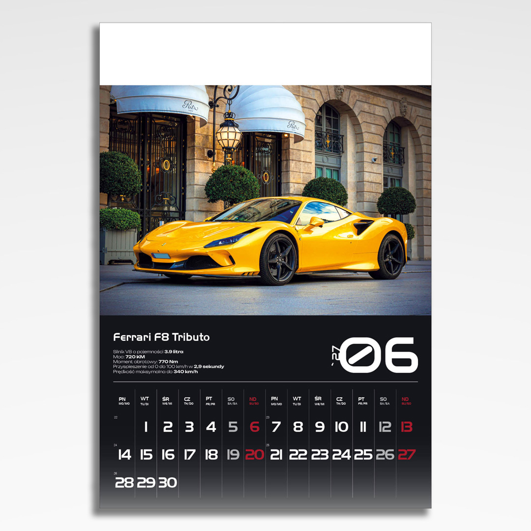 Kalendarz wieloplanszowy Sport Cars (20szt.) - 9 kalendarz wieloplanszowy sports cars, plansza czerwiec z grafiką tematyczną