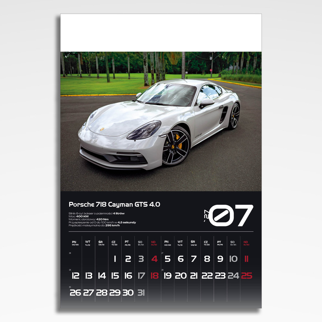 Kalendarz wieloplanszowy Sport Cars (20szt.) - 10 kalendarz wieloplanszowy sports cars, plansza lipiec z grafiką tematyczną