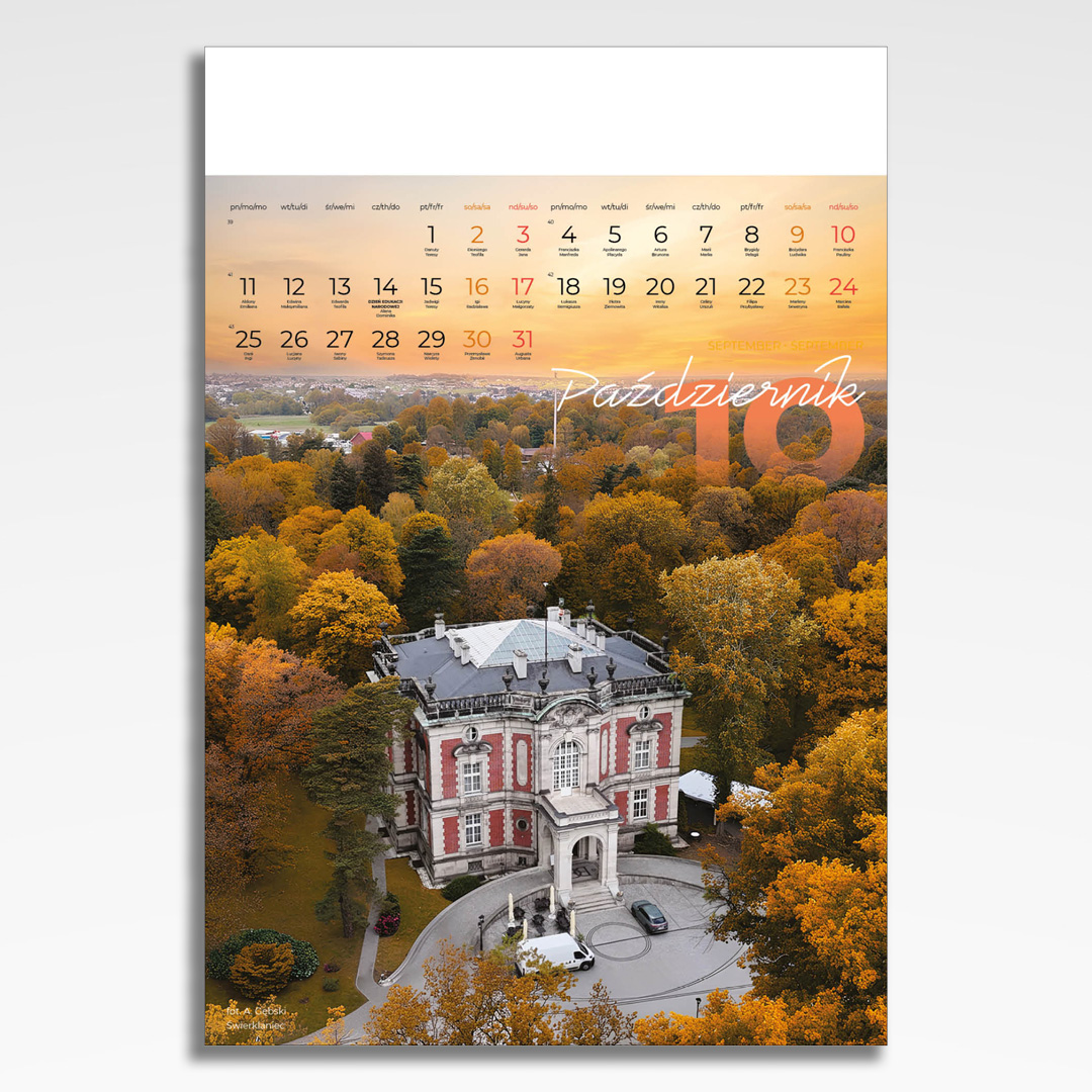 Kalendarz wieloplanszowy Silesia (20szt.) - 13 kalendarz wieloplanszowy silesia, plansza październik z grafiką tematyczną