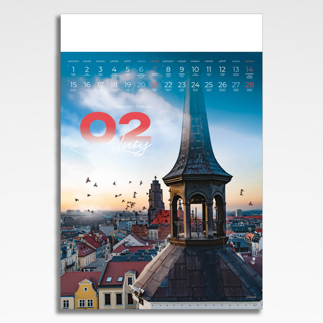 Kalendarz wieloplanszowy Silesia (20szt.) - 5 kalendarz wieloplanszowy silesia, plansza luty z grafiką tematyczną