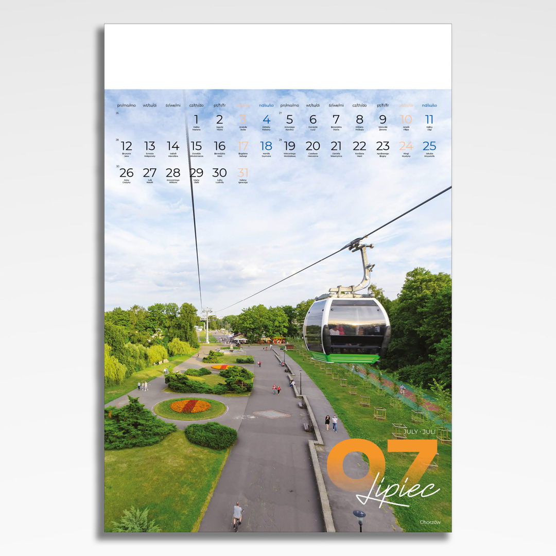 Kalendarz wieloplanszowy Silesia (20szt.) - 10 kalendarz wieloplanszowy silesia, plansza lipiec z grafiką tematyczną