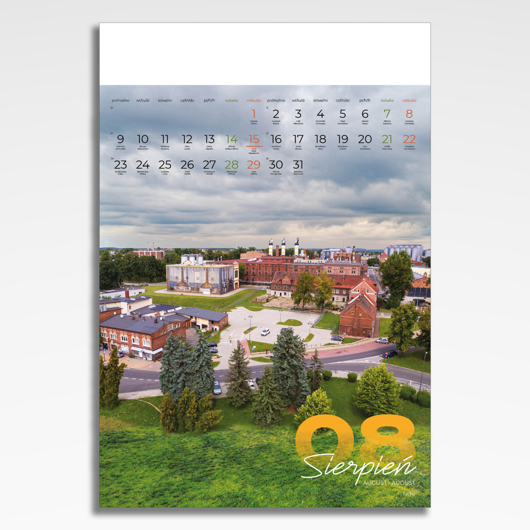 Kalendarz wieloplanszowy Silesia (20szt.) - 11 kalendarz wieloplanszowy silesia, plansza sierpień z grafiką tematyczną