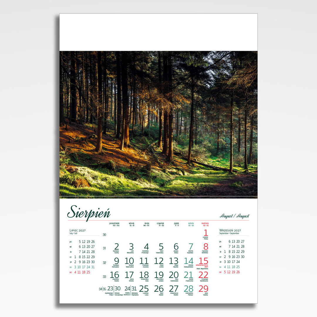 Kalendarz wieloplanszowy Tajemniczy Las (20szt.) - 11 kalendarz wieloplanszowy tajemniczy las, plansza sierpień z grafiką tematyczną