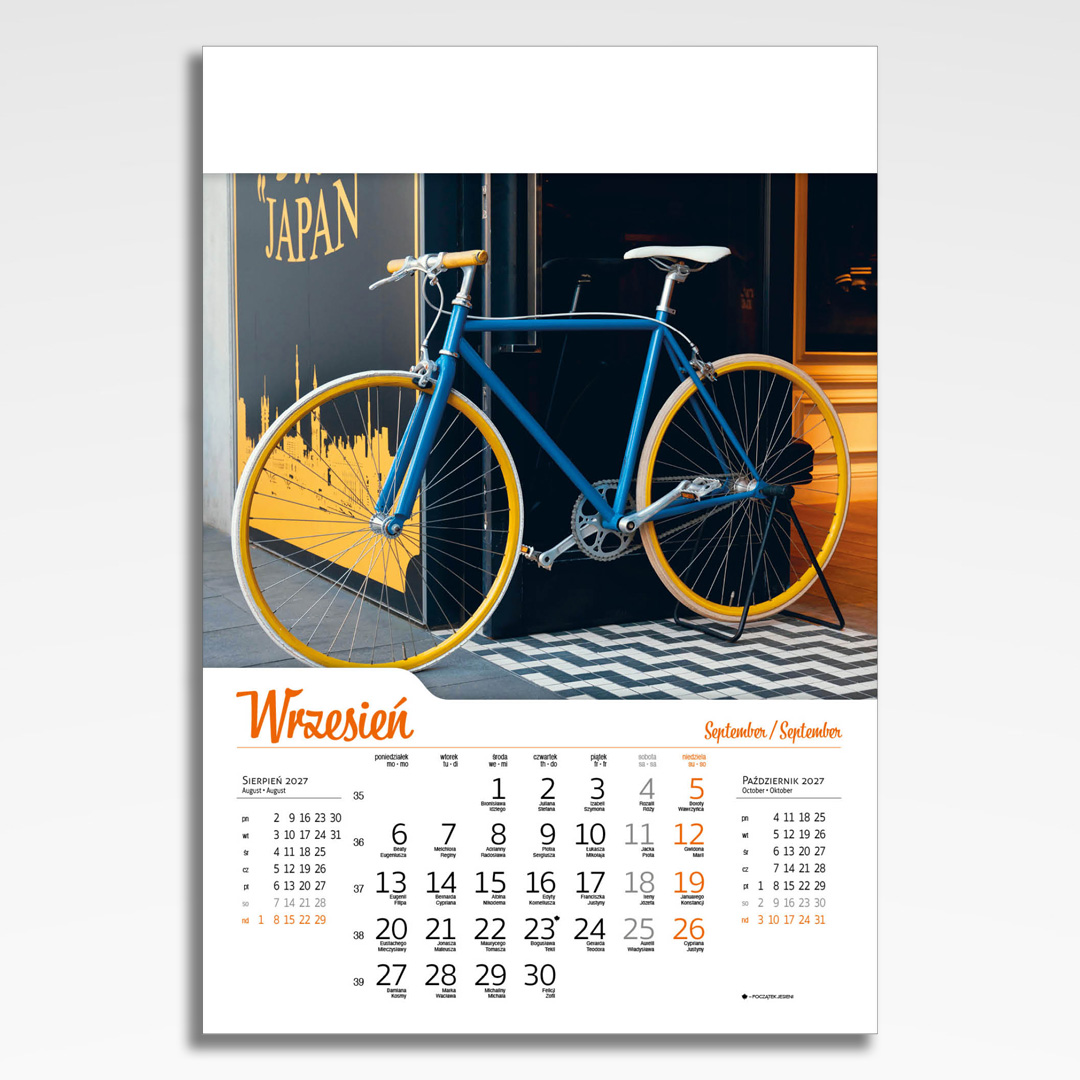 Kalendarz wieloplanszowy Bicycle (20szt.) - 12 kalendarz wieloplanszowy bicycle, plansza wrzesień z grafiką tematyczną