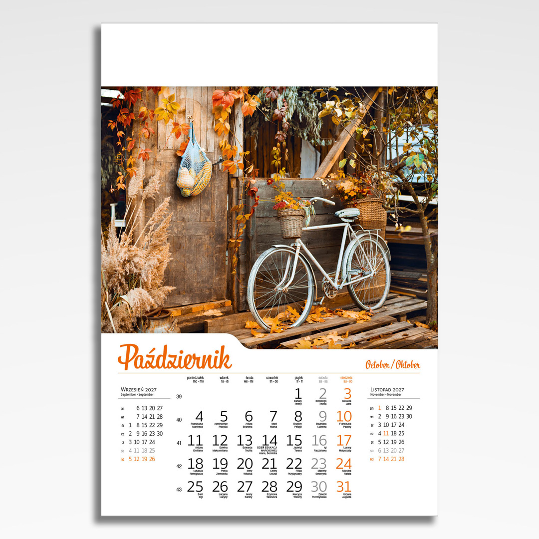 Kalendarz wieloplanszowy Bicycle (20szt.) - 13 kalendarz wieloplanszowy bicycle, plansza październik z grafiką tematyczną
