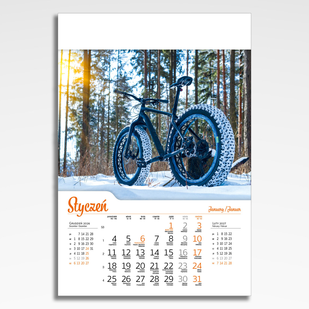 Kalendarz wieloplanszowy Bicycle (20szt.) - 4 kalendarz wieloplanszowy bicycle, plansza styczeń z grafiką tematyczną
