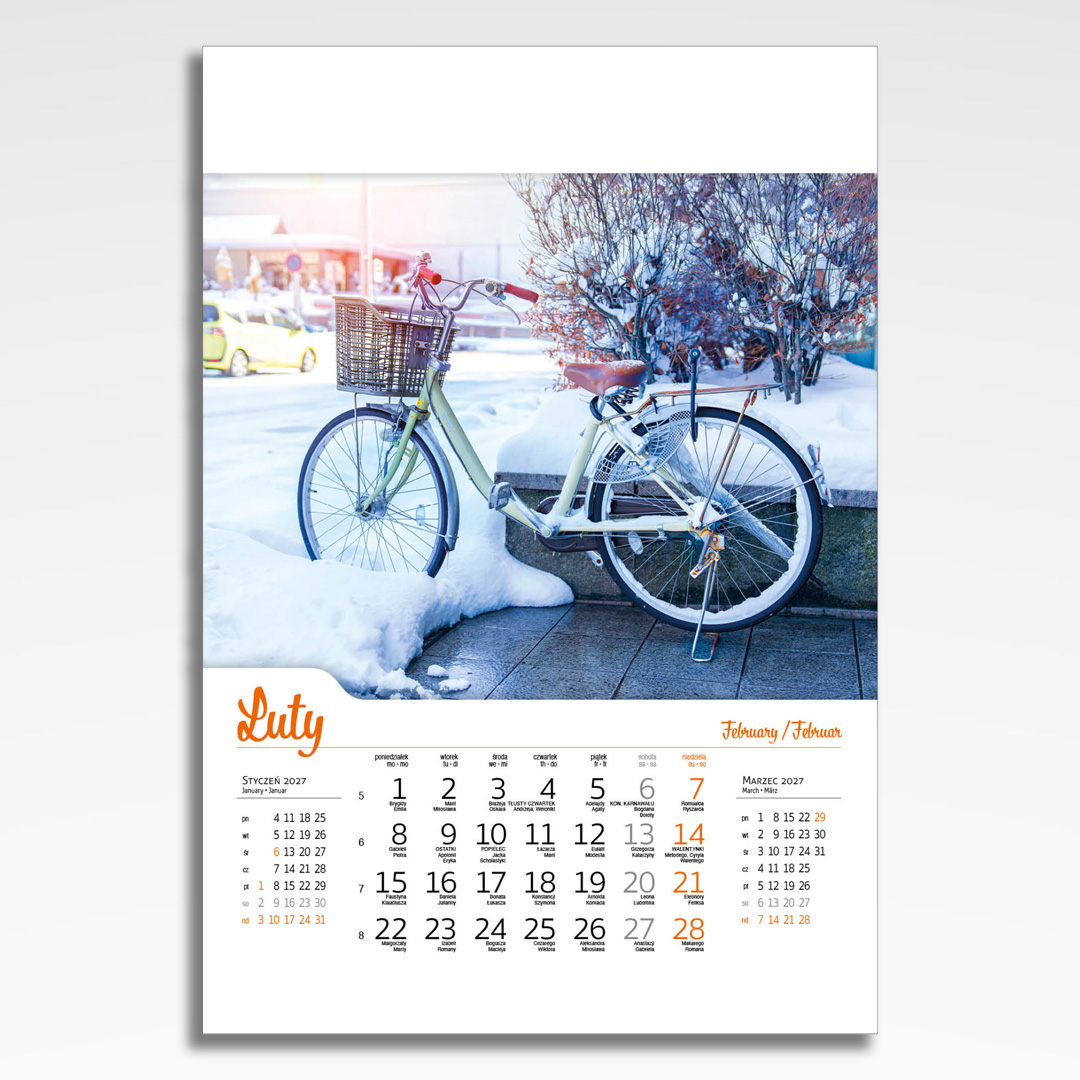 Kalendarz wieloplanszowy Bicycle (20szt.) - 5 kalendarz wieloplanszowy bicycle, plansza luty z grafiką tematyczną