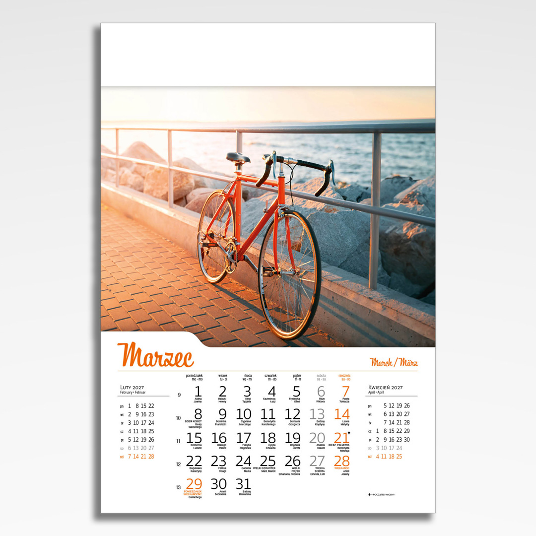 Kalendarz wieloplanszowy Bicycle (20szt.) - 6 kalendarz wieloplanszowy bicycle, plansza marzec z grafiką tematyczną