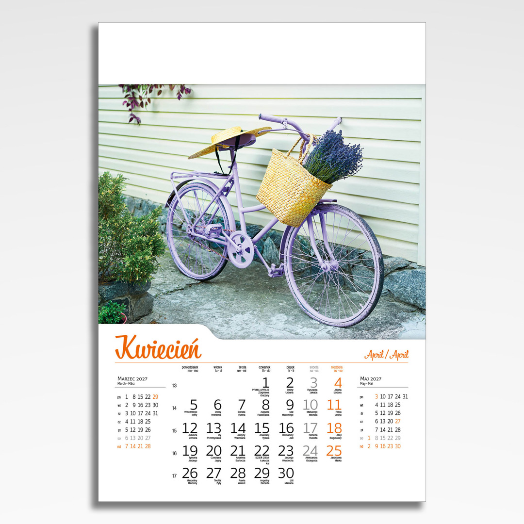 Kalendarz wieloplanszowy Bicycle (20szt.) - 7 kalendarz wieloplanszowy bicycle, plansza kwiecień z grafiką tematyczną