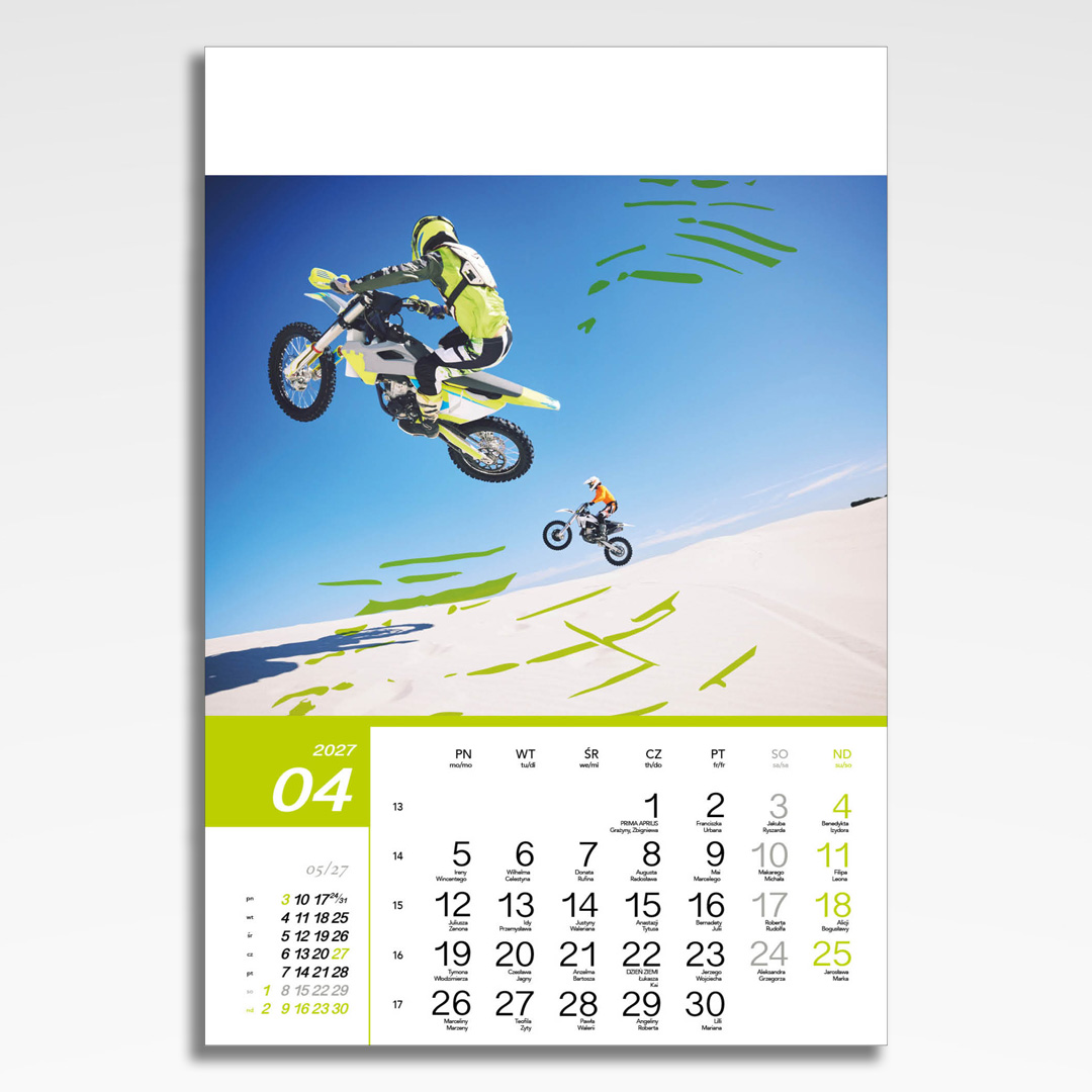 Kalendarz wieloplanszowy Extreme Sports (20szt.) - 7 kalendarz wieloplanszowy extreme sports, plansza kwiecień z grafiką tematyczną